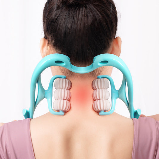 Masajeador de cuello manual  de seis ruedas con rodillos de masaje para aliviar el dolor.