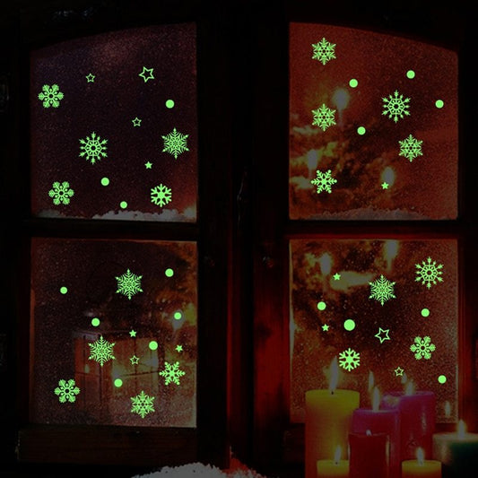 Adornos navideños de Año Nuevo para el hogar, fondo luminoso de copos de nieve, adhesivo decorativo extraíble para Navidad Natal