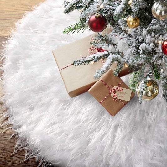 Falda de árbol de Navidad blanca de piel sintética de felpa, alfombra para árbol de Navidad, adornos para árbol de Navidad, decoración para Año Nuevo, Navidad, decoración del hogar