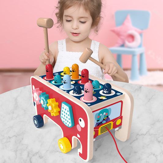 Banco de madera Montessori para niños pequeños, juguete de autobús con animales, juego educativo temprano, regalo para niños, instrumento musical de juguete