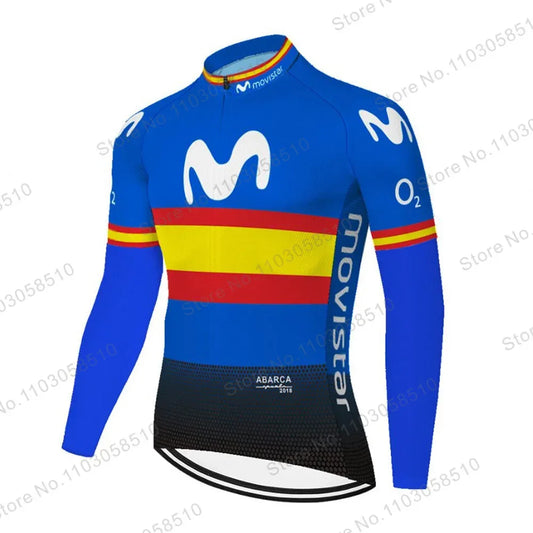 Maillot de ciclismo de manga larga Movistar transpirable de verano para hombre, ropa de ciclismo de montaña