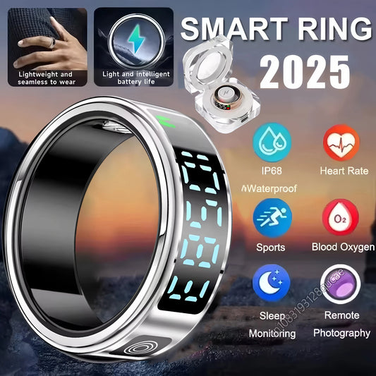 Anillo inteligente R12 2025 con pantalla táctil, carga inalámbrica, control de salud, resistente al agua hasta 5 ATM, para hombres y mujeres.