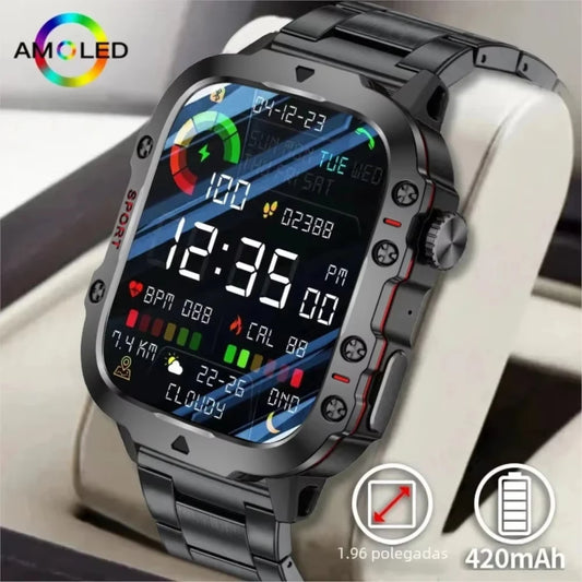 LAXASFIT 2025 - Reloj inteligente militar resistente para hombre, para exteriores, pantalla táctil HD de 2,01", llamadas de voz y Bluetooth