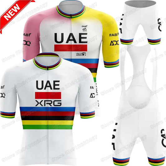 Conjunto de maillot ciclista Tadej Pogačar, campeón del mundo por equipos de los Emiratos Árabes Unidos 2025, ropa de ciclismo para hombre, camisetas de ciclismo de carretera, traje, pantalones cortos con tirantes