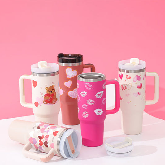 Vaso de 40 oz con asa, pajita aislante, de acero inoxidable, a prueba de derrames, taza de café al vacío con tapa, taza cónica.