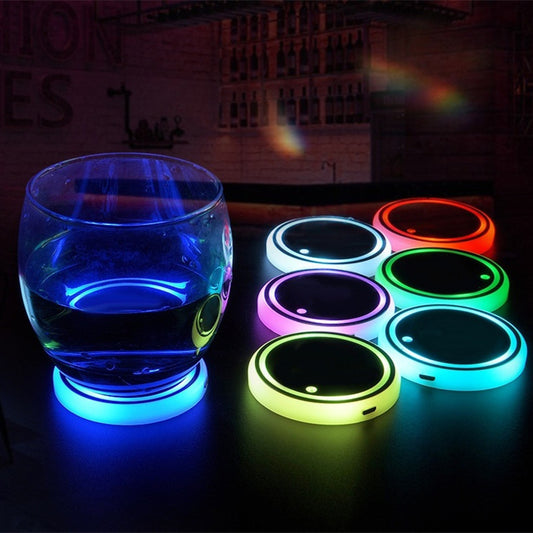 Posavasos colorido con luz LED, posavasos con carga solar y USB, antideslizante, luz ambiental para coche, automático.